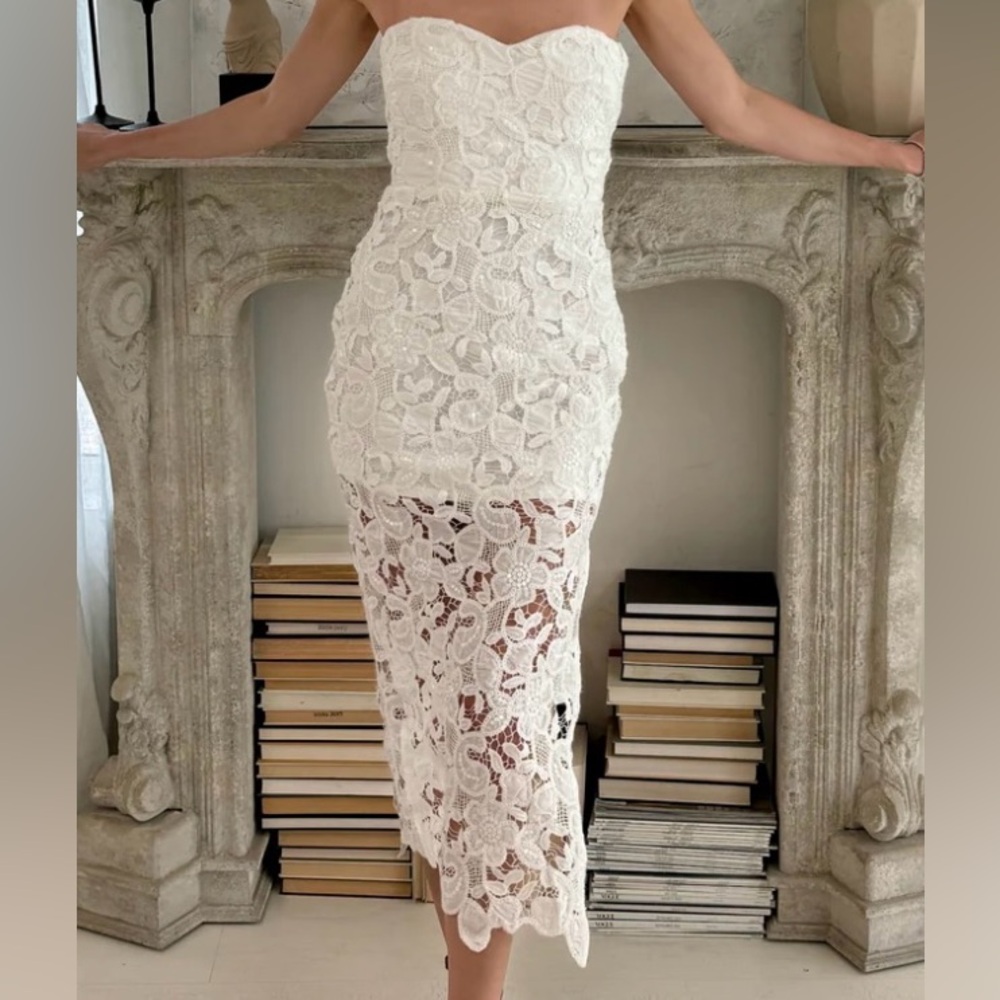 Lena White Lace Strapless Midi Dress- NWT